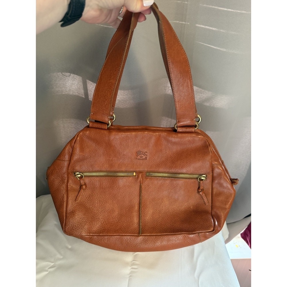 Il Bisonte Genuine Leather Shoulder Bag Tote Purse Handbag Brown Camel Italy